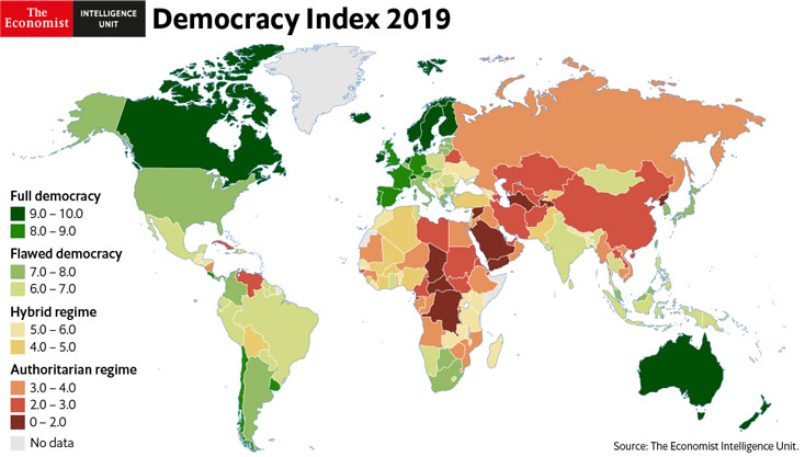 Indice de démocratie 2019.