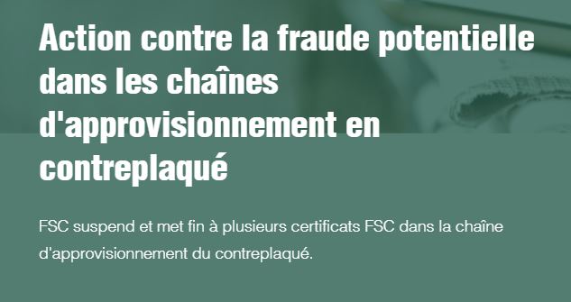 Résiliation et suspension du certificat FSC pour des entreprises (contreplaqué)