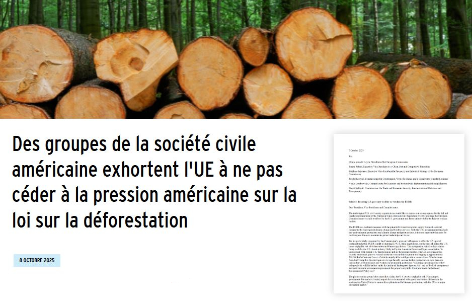 RDUE : des groupes de la société civile américaine demandent l’UE à ne pas céder à la pression américaine.
